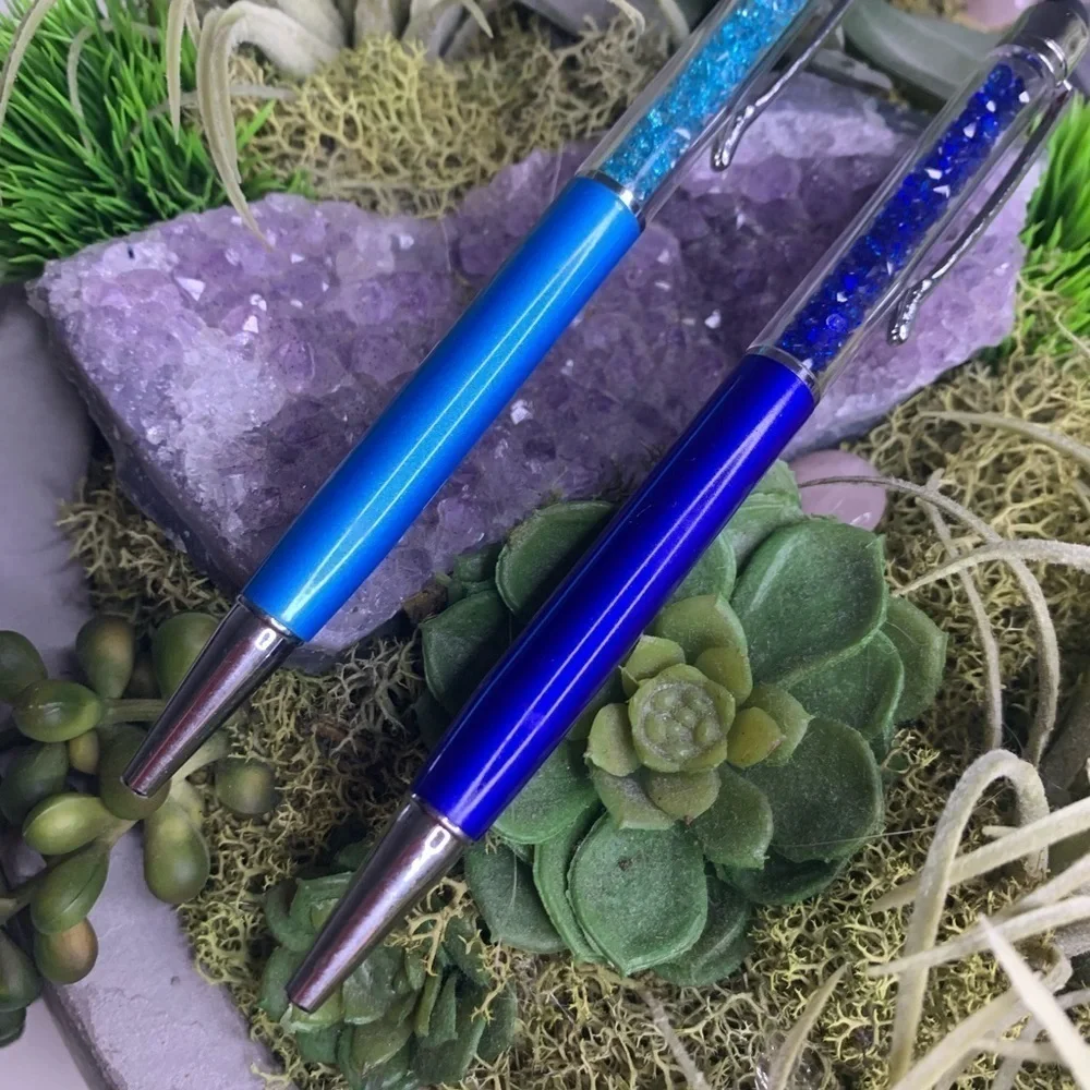 Two New Crystal filled stylus clip on pens black